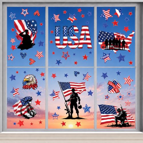 Patriotic Memorial Day Window Clings - 141 Pcs Removable Decals