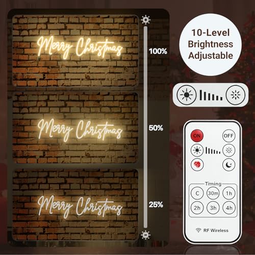 Large 26 Inch Merry Christmas Neon Sign - Warm White Acrylic Wall Decor, USB Dimmable LED Lights for Holiday Parties