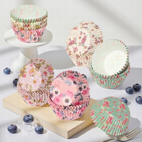 SKIDEC Floral Cupcake Liners, Standard Size Paper Baking Cups - 400 Count