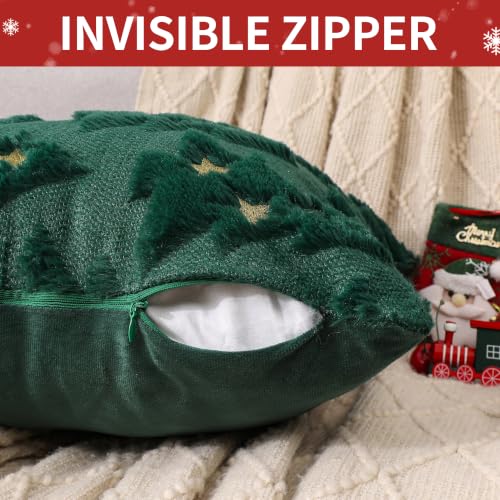 Christmas Pillow Covers 18x18 Set of 2 - Green Xmas Tree Holiday Decor