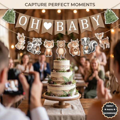 Oh Baby Woodland Animal Banner for Baby Shower – Rustic Boho Party Decor