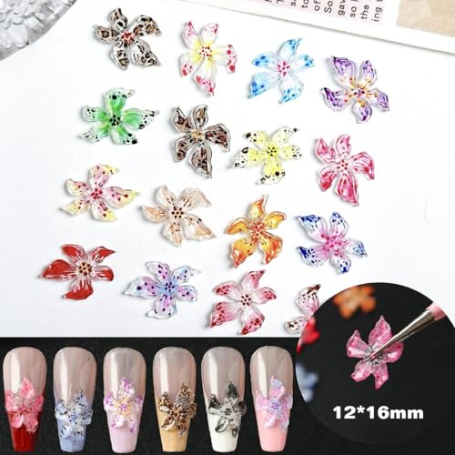 100 Pcs 3D Flower Nail Art Charms - Colorful Hibiscus Floral Rhinestones