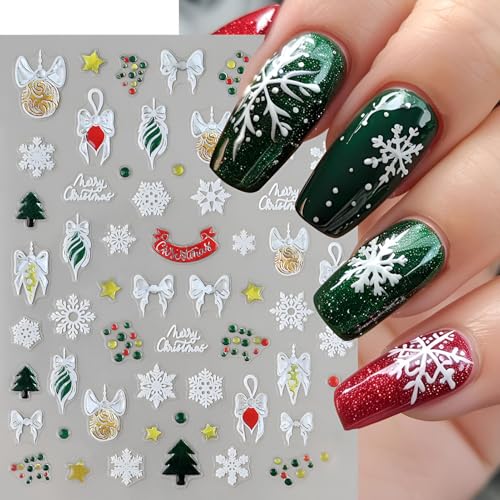 Christmas Nail Stickers 6 Sheets 3D Self-Adhesive Holiday Decals