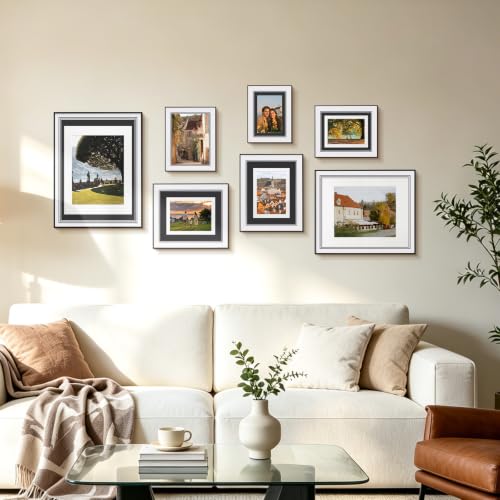8x10 Picture Frame Black, Dual Mat for 5x7 or 6x8 Photos, Wall & Tabletop