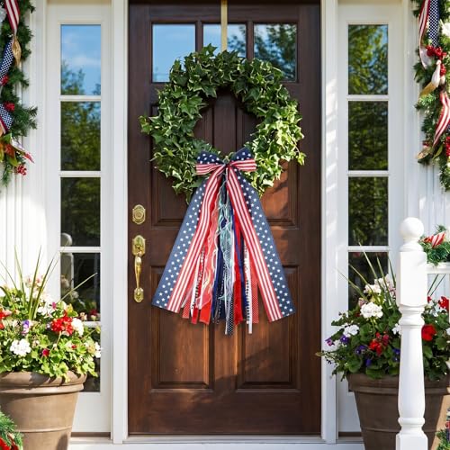 Patriotic 29.5 Inch Wreath Sash with Clip-On Star for 4th of July