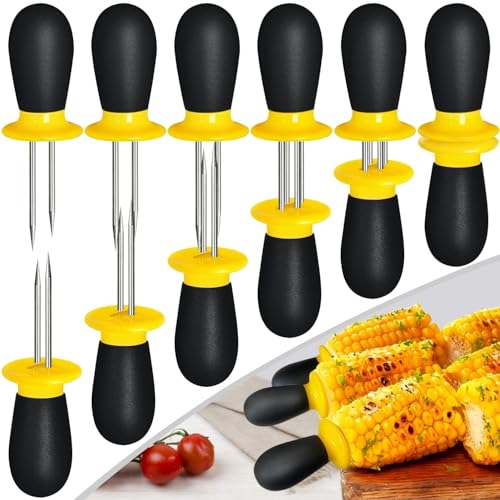 AQRINGO Corn Cob Holders - 12 Pcs Stainless Steel Skewers, Yellow-Black