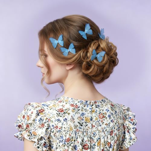 Bremorou 20 Pcs Blue Butterfly Hair Clips Gradient Rhinestone Barrettes