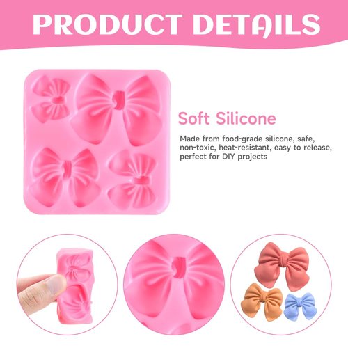 FDKYOEK 3 PCS Bow Chocolate Molds, Pink Silicone Chocolate Mold, DIY Mini Bows Sugar Candy Molds for Wedding Birthday Party Cake Cupcake Decoration, Bowknot Fondant Mold Baking Supplies