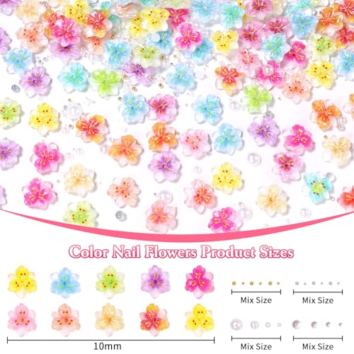 3D Flower Nail Charms with Pearls and Caviar Beads - 100 Pcs