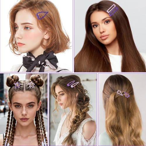 LLMSIX 15pcs Purple Metal Snap Hair Clips Y2K Barrettes for Women