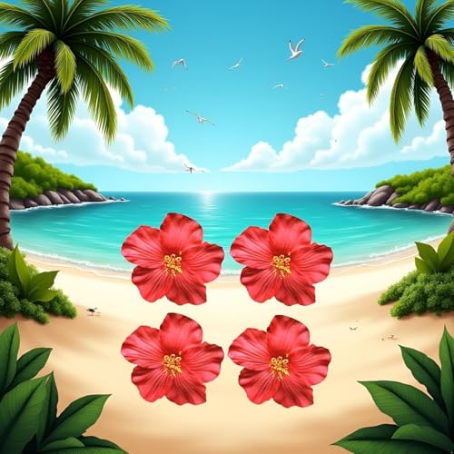 Red Hawaiian Flower Hair Clips 4-Pack Bohemian Hair Accessories for Women