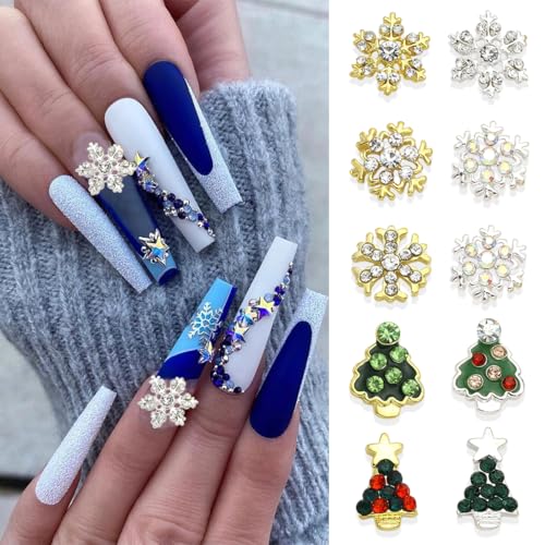 PODUOJIEYI 19Pcs Christmas Nail Art Charms 3D Alloy Xmas Tree Snowflake Gems