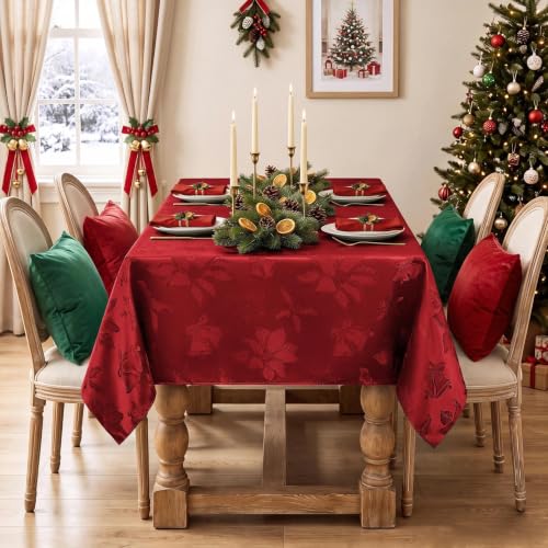 Christmas Jacquard Rectangle Tablecloth 60x84 Inch - Flower Red Variation
