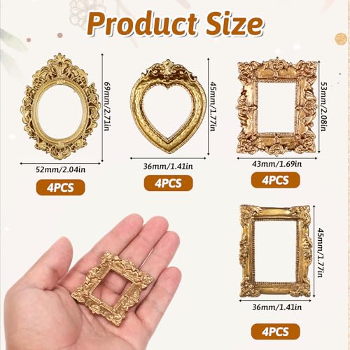 12 Pcs Vintage Mini Gold Picture Frames, Antique Resin Baroque Photo Frames