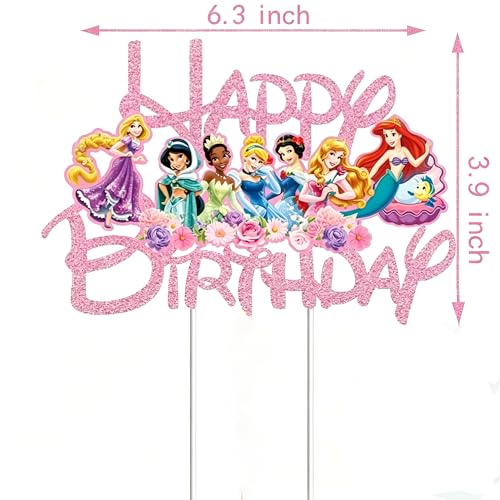 Princess Happy Birthday Cake Topper (P2) - Pink Glitter Party Decoration