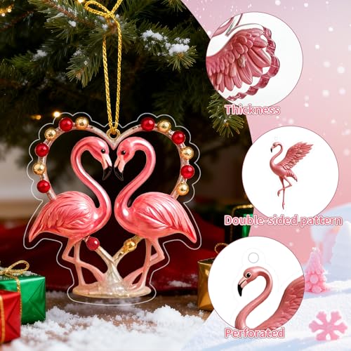24Pcs Pink Flamingo Christmas Ornaments Acrylic Holiday Decor Set