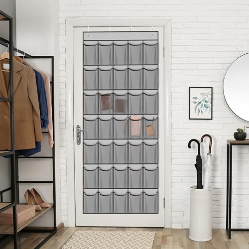 WVM Over the Door Shoe Organizer, 35-Pocket Hanging Closet Storage, Grey