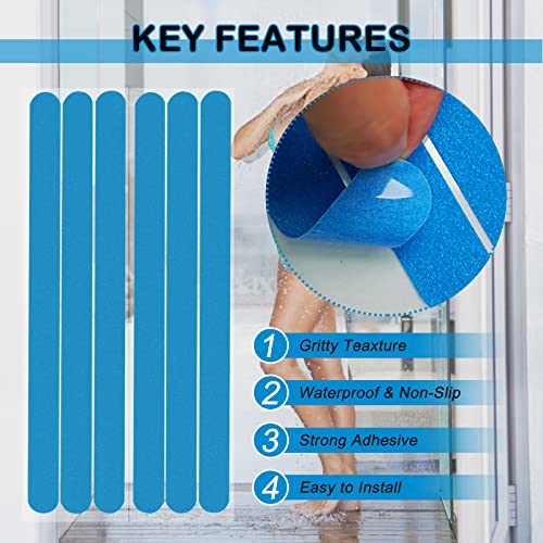 S&X Non-Slip Bath Stickers, Blue, 12 Gritty Textured Strips