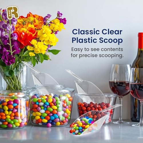 12 Pack Clear Plastic Scoops - 6.5 Inch Heavy Duty Candy & Ice Scoops