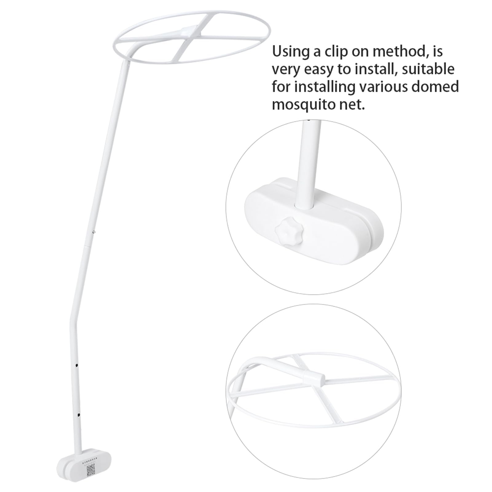 Adjustable Clip On Crib Canopy Holder, 0.9m/2.95ft Baby Net Support Rack for Crib Cot Bed, Easy Install Mosquito Net Stand for Nursery, Universal Crib Conversion Accessories (White)