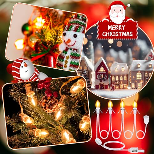 Christmas Village Light Cord with 4 LED Bulbs - 9.8 ft Connectable Decorative Lighting