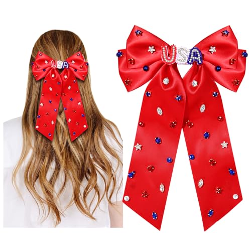 4th of July Hair Bow Clip Red White and Blue Patriotic USA Ribbon