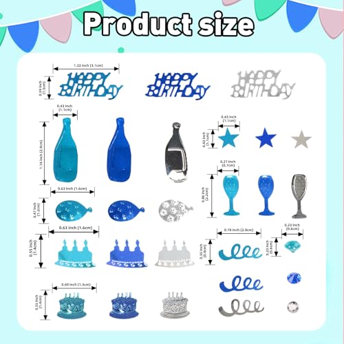 Blue and Silver Happy Birthday Confetti, 3000 Pcs Metallic Foil Table Scatter