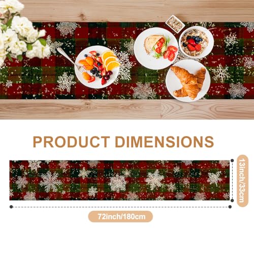Farmhouse Christmas Table Runner 13x72 Inch with Snowflakes & Trees - Holiday Kitchen Decor