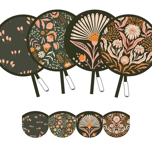 Olive Drab Boho Foldable Hand Fans - 4 Pack Pocket-Sized Cooling Fans