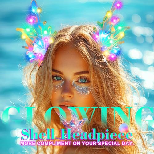 JEAIRTS LED Light Up Mermaid Shell Hair Clips for Women