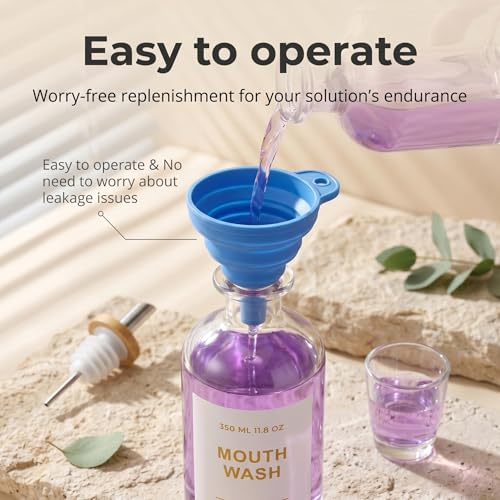 Glass Mouthwash Dispenser Set with Bamboo Tray & Cup - 11.8 oz