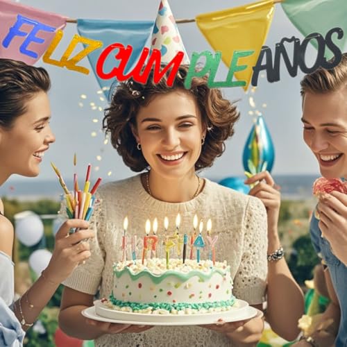 Feliz Cumpleaños Spanish Birthday Banner - Multicolor Glitter Party Bunting