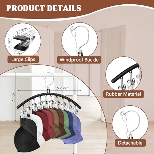 Eunhdet 3-Pack Metal Hat Hanger Organizer for Closet - Black, 30 Clips