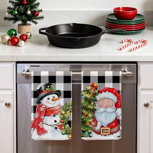 Christmas Kitchen Towels Set of 2, 18x28 Inch Black Buffalo Plaid