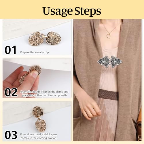 Qoncosy Antique Vintage 8PCS Sweater Clips for Cardigans & Dresses - Retro Cinch Set