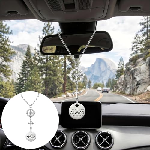 Christian Cross & Compass Car Hanging Ornament with Psalm 91:11