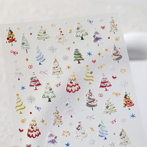 SHUXILIN 5D Embossed Christmas Tree Nail Stickers Self-Adhesive Holiday Decals