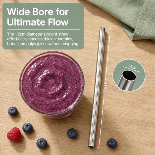 AOTWAN Stainless Steel Boba Straws and Smoothie Straws Set with Brush