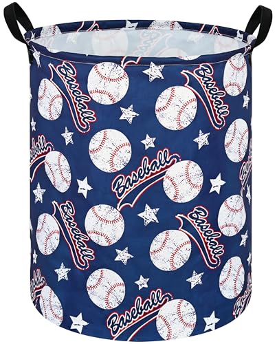 HUAYEE Baseball Laundry Hamper - Foldable Waterproof Storage Basket (R-Blue)