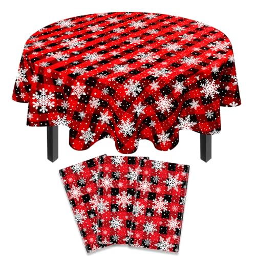 3 Pack Christmas Checkered Tablecloths Snowflake Buffalo Plaid 84 Inch Holiday Decor Variation 3