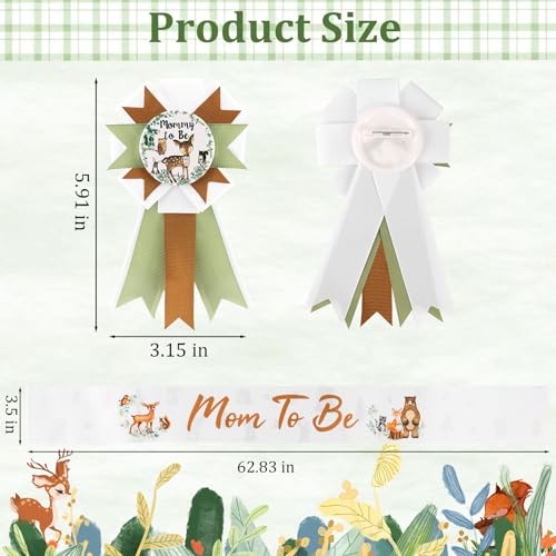 Woodland Baby Shower Decorations Mom to Be Sash and Corsage Pins Set