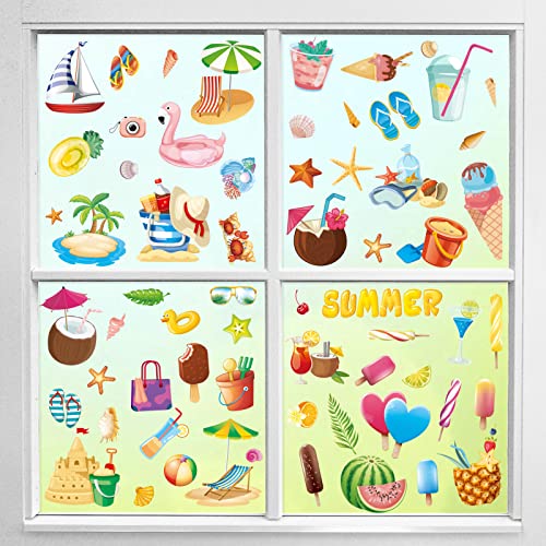 134 Pcs Summer Beach Window Clings - Colorful Static Film Decals