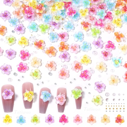 3D Flower Nail Charms with Pearls and Caviar Beads - 100 Pcs