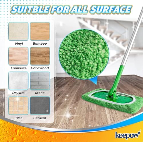 KEEPOW Reusable Mop Pads for Swiffer Sweeper - 4 Pack (2 Wet + 2 Dry)