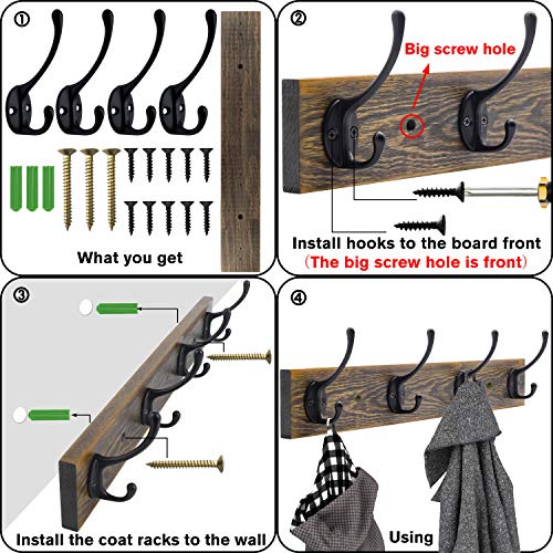 IBosins 17" Vintage Wall Mounted Coat Rack with 4 Hooks