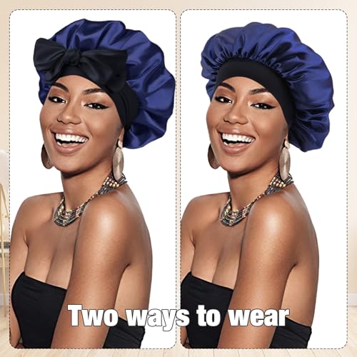 Satin Bonnet for Sleeping Adjustable Hair Cover with Tie Band