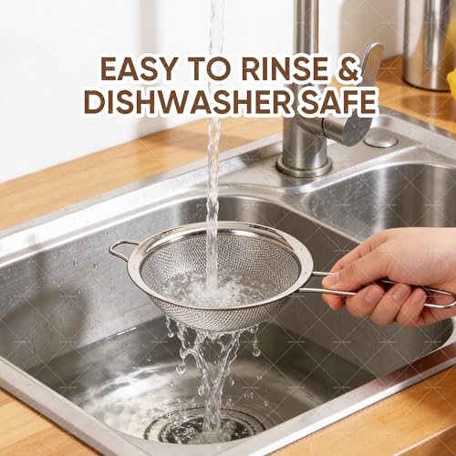5-Piece Stainless Steel Fine Mesh Strainer Set for Baking & Cooking