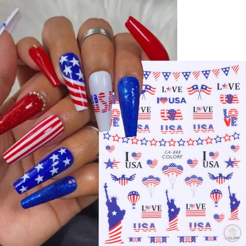 POWPOP 6PCS Patriotic 4th of July Nail Art Stickers & Decals