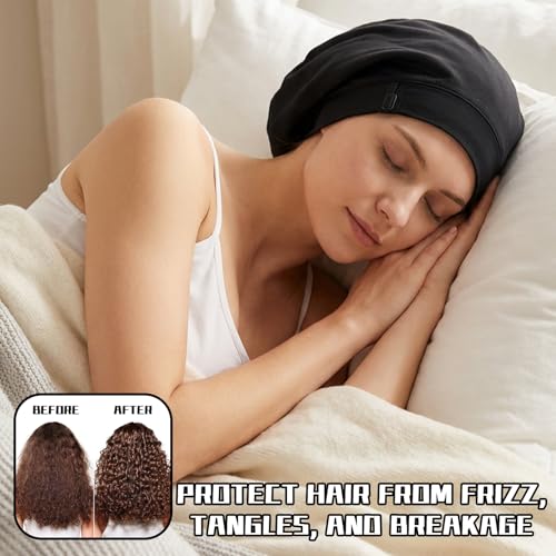 LUSTRIB Adjustable Silk Satin Sleep Bonnet for Curly Hair Protection