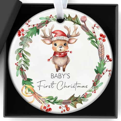 Baby's First Christmas Ornament 2025 - 3 Inch Ceramic Keepsake